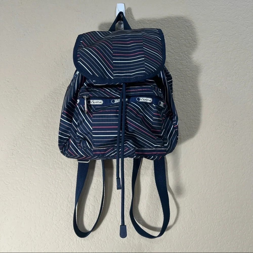 LESPORTSAC-Small Edie Drawstring Backpack Bag In Stripe Euphoria EUC Daily Use